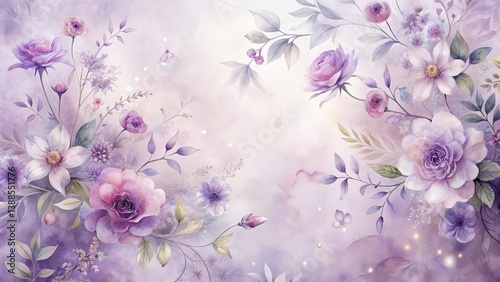 Lavender Dream A Serene Watercolor Floral Composition Featuring Delicate Roses and Blossoms