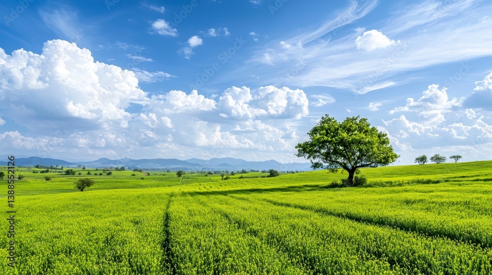 Fototapeta premium Vibrant Green Fields and Sky