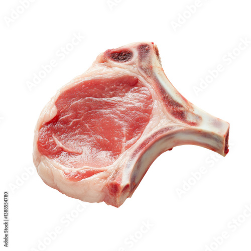 Obraz na płótnie A raw pork chop showcasing its marbled texture and bone structure. w salonie