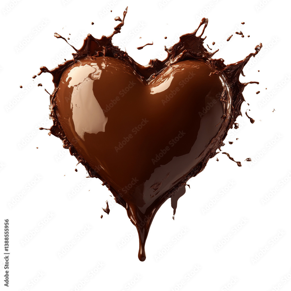 A heart-shaped splash of chocolate, symbolizing love and indulgence.