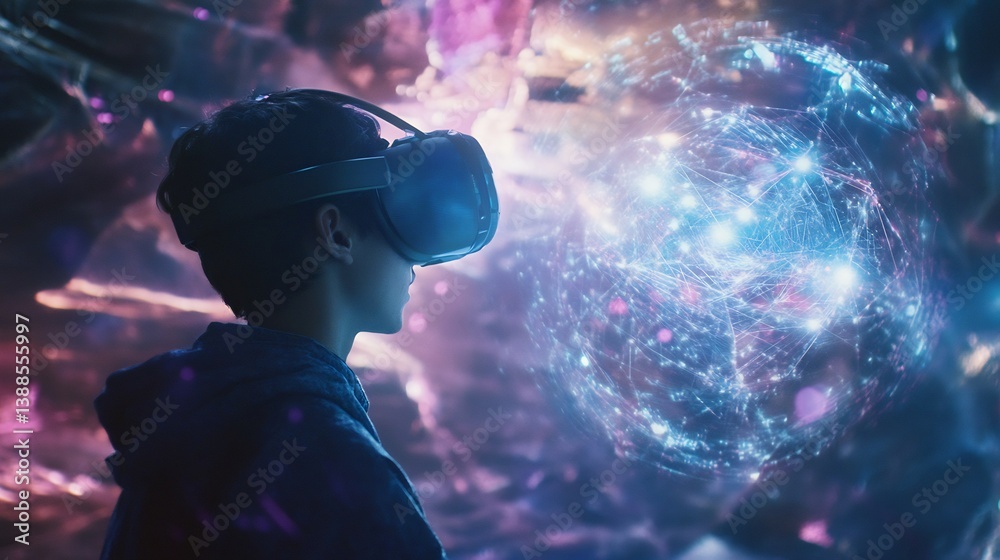 Youth Exploring a Virtual Cosmic Sphere: A Futuristic Vision Youth Exploring a Virtual Cosmic Sphere: A Futuristic Vision