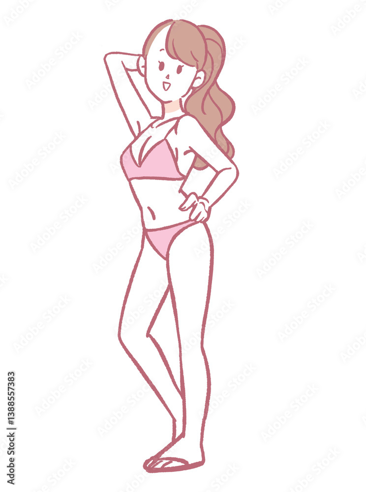 ポーズをとる水着の女性のイラスト