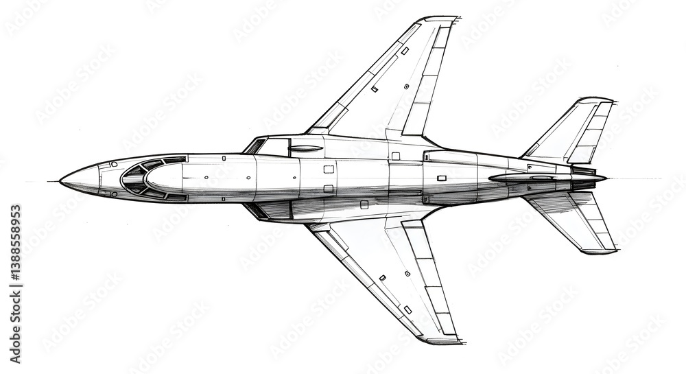 Detailed Aircraft Sketch of Jet Plane with Fine Lines Art Style Detailed Aircraft Sketch of Jet Plane with Fine Lines Art Style