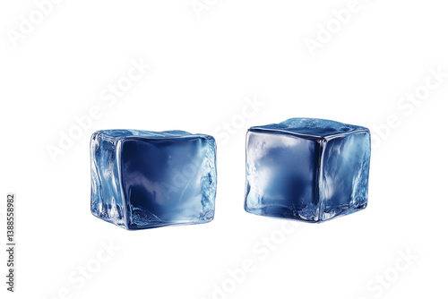 Obraz na płótnie Two blue ice cubes with a clear appearance, suitable for drinks or cooling purposes. w salonie