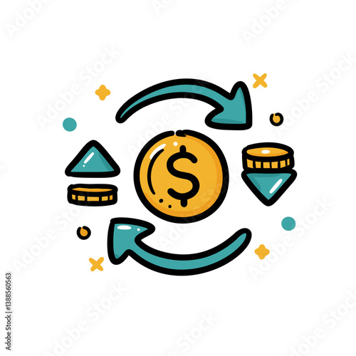 Playful Money Swap Icon – Finance Apps, Payment Systems, and Banking Graphics