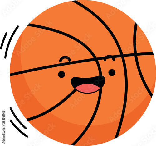 Cheerful basketball character with a smiling face in a flat vector illustration