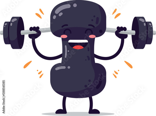 A cheerful cartoon weightlifting character with dumbbells in a minimal and colorful vector illustration