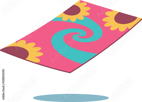 Colorful swirling rug design with sunflowers in a flat vector art style