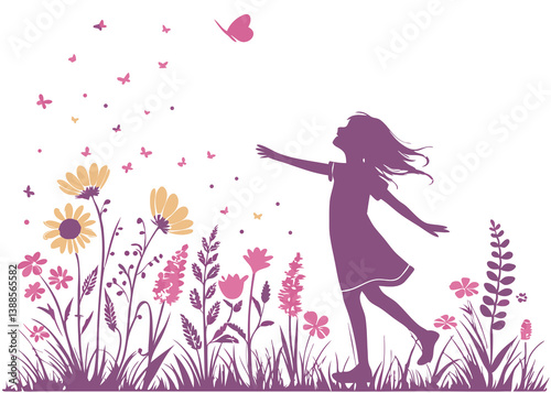 Girl in Flower Garden Silhouette