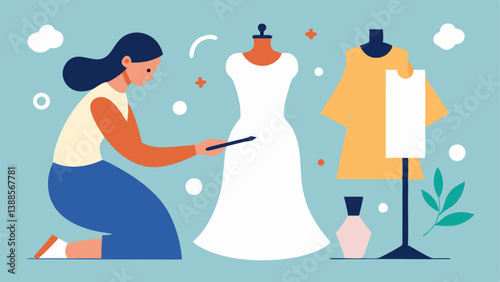 Fashion Designer Sketching An of a fashion designer drafting a gown inspired by various cultural motifs without crediting the origins surrounded by sketch paper with