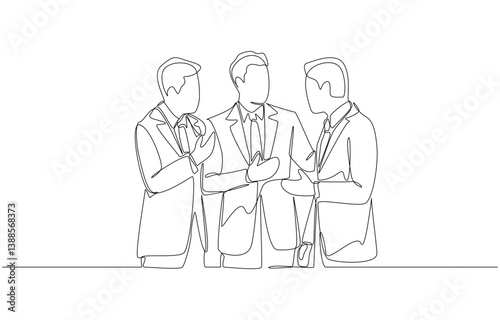 Continuous one line drawing of businessman talking with his business partners, business conversation concept, single line art