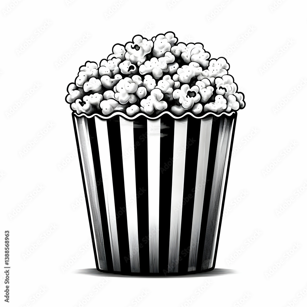 Delicious, fluffy popcorn served in a classic striped bucket, perfect for movie nights and events. Delicious, fluffy popcorn served in a classic striped bucket, perfect for movie nights and events.