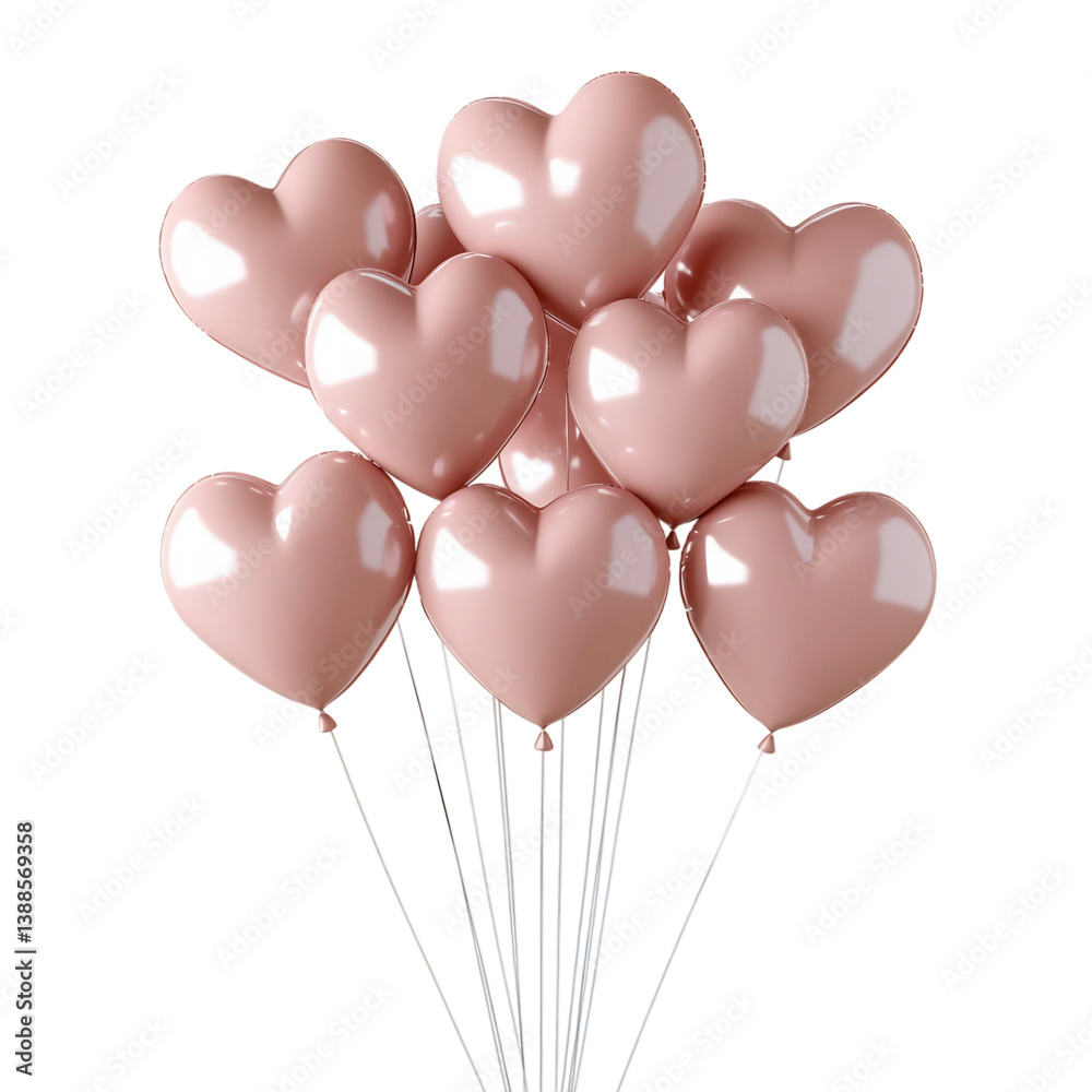 A Group of Matte Pink Heart Shaped Balloons Isolated on Transparent Background A Group of Matte Pink Heart Shaped Balloons Isolated on Transparent Background