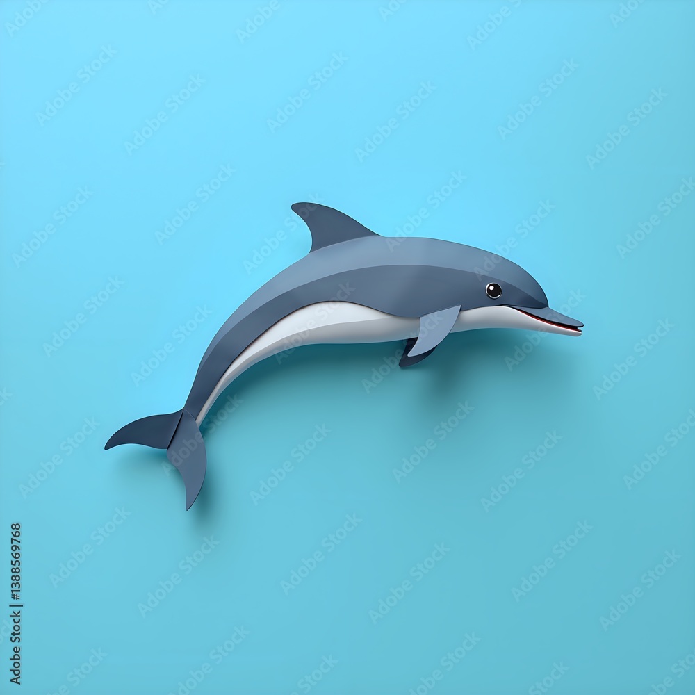 Fototapeta premium Playful dolphin in a vibrant ocean blue background, 3d rendering of character design concept.