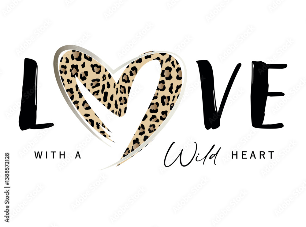 Vector illustration, heart with animal print design. Design for printing on shirt, poster, banner. Lovely print for t-shirt