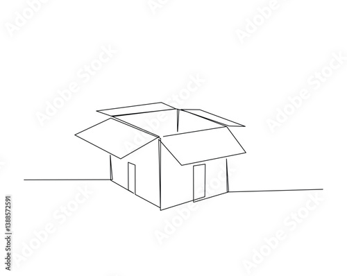 Empty cardboard box outline drawing illustration. one continuous line drawing of cardboard box .
