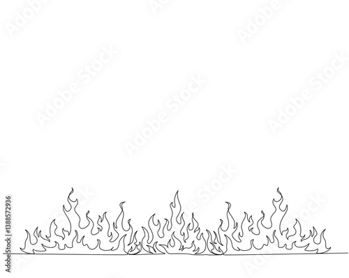 Fire flames outline drawing illustration. one continuous line drawing of hot fire burning.