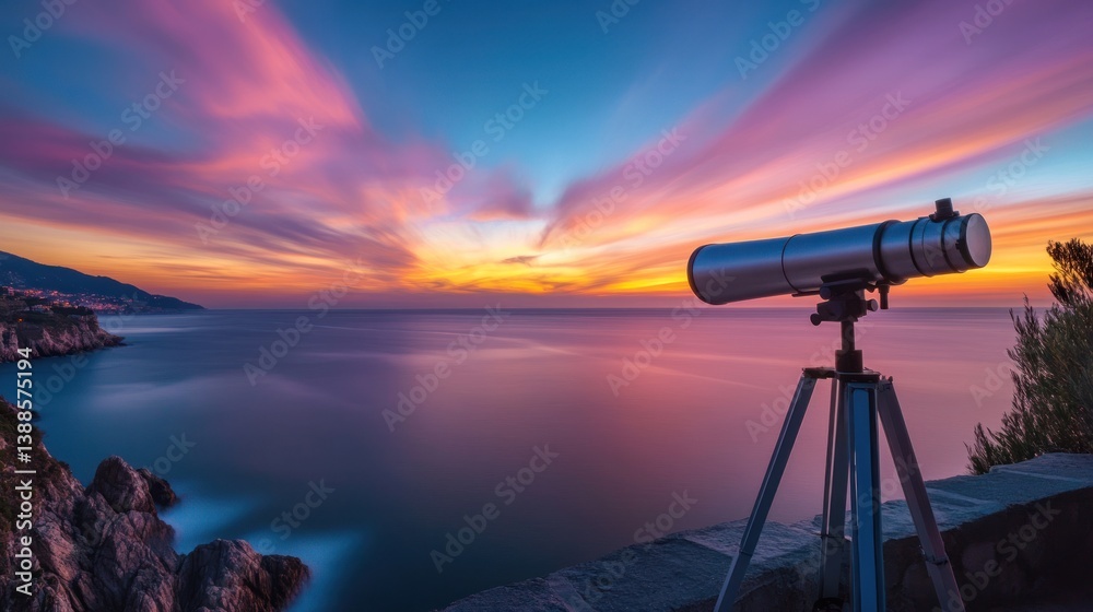 Telescope at Sunset Over the Ocean Telescope at Sunset Over the Ocean