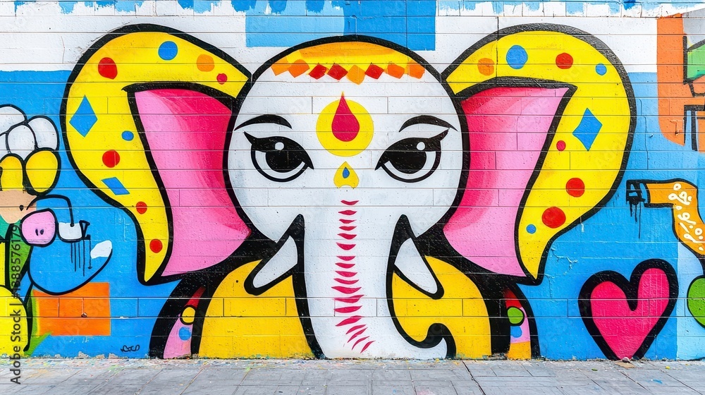 Obraz premium Colorful Elephant Mural Art