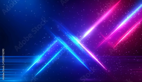 Slika na platnu Vibrant neon lights in dynamic patterns creating a futuristic atmosphere with colorful streaks and a deep blue background