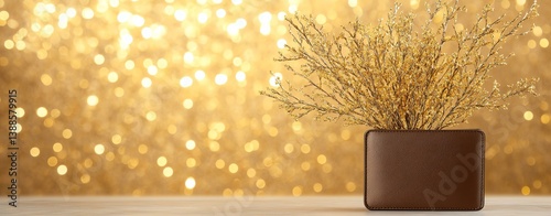 Luxury gold background with elegant vase, minimalist luxury gold background for decor, festive luxury gold background for holiday design