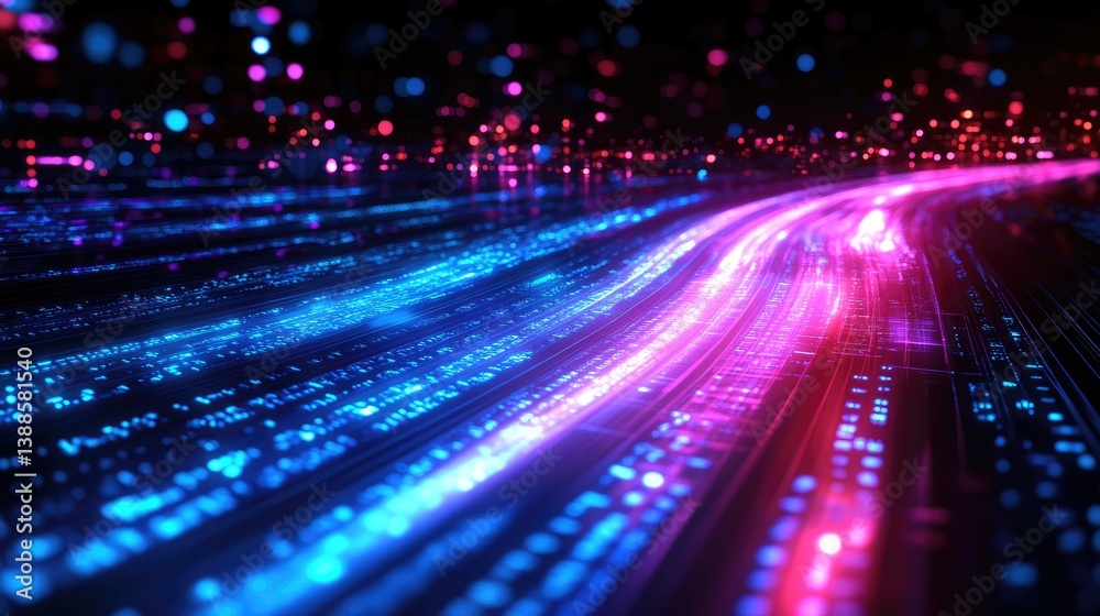 Fototapeta premium Glowing vibrant blue and purple light trails across a dark space
