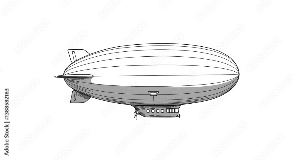 Obraz premium Illustration of a Vintage Airship or Zeppelin Floating in the Sky
