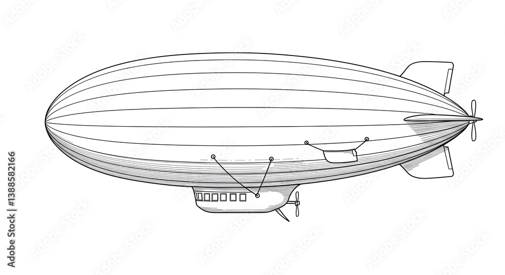 Fototapeta premium Drawing of Vintage Dirigible Airship Detailed Sketch Style Illustration