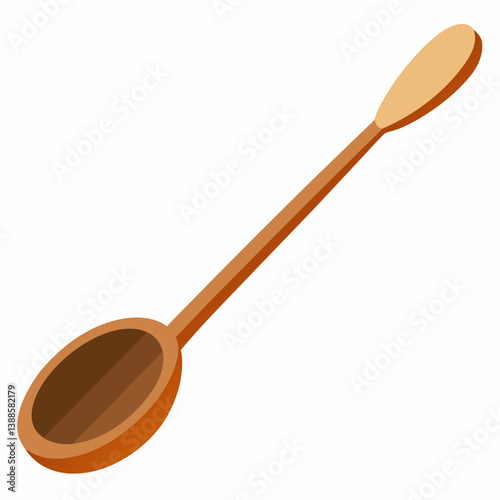 Wooden ladle spoon with long handle vector on white background.