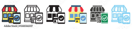 Merchant multi style, mini illustration icon set. outline, flat, glyph, line color, UI, UX, app and web, digital or print. vector EPS 10 related to payment service, economy, ecommerce, market
