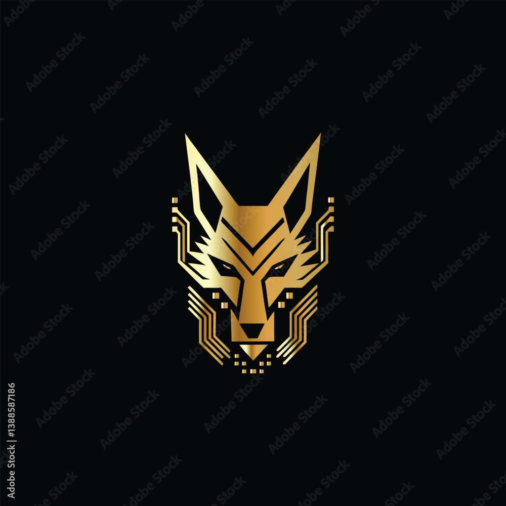 Obraz premium Technology Monogram design template Business sign identity label wolf head logo design, wolf face vector icon. Fox head Vector illustration.