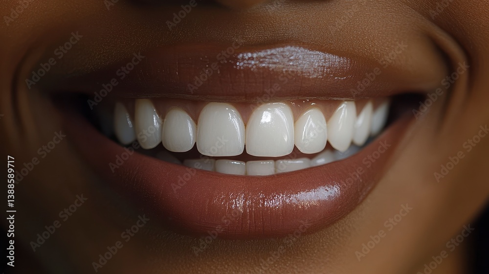 Fototapeta premium Close-up of a wide, perfect, and gleaming smile, showing pearly white teeth
