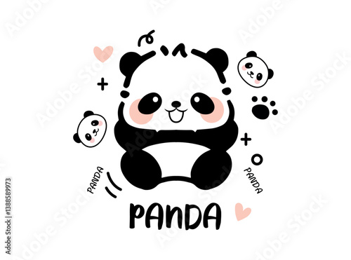 Vector illustration. Cute happy baby panda. Lovely print for t-shirt, Templates for celebration, ads, branding, banner, cover, label, poster, sales