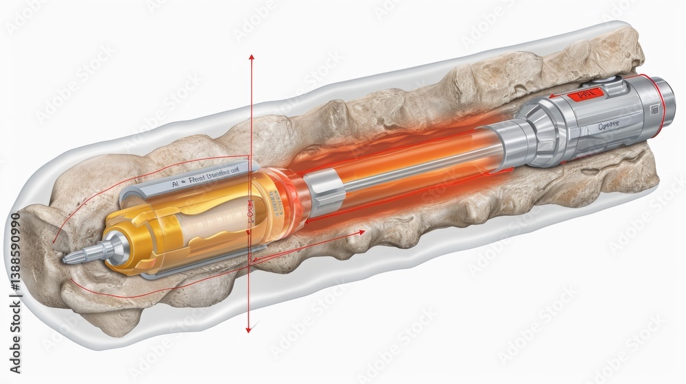 Fototapeta premium 3D illustration of the spinal column with implant and screw placement for enhanced stability
