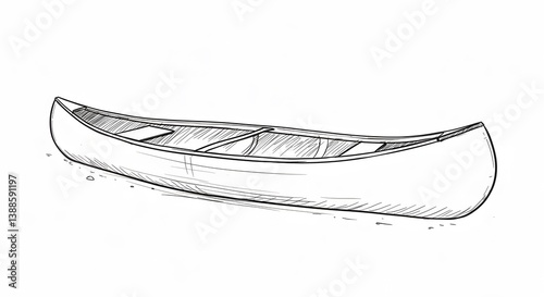 Canoe Boat Sketch on Shoreline Black and White Artistic Rendering
