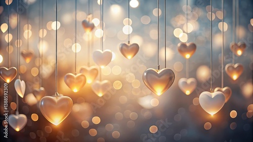 Obraz na płótnie Illuminated Hearts Hanging in a Soft Glow, a Romantic and Festive Atmosphere w salonie