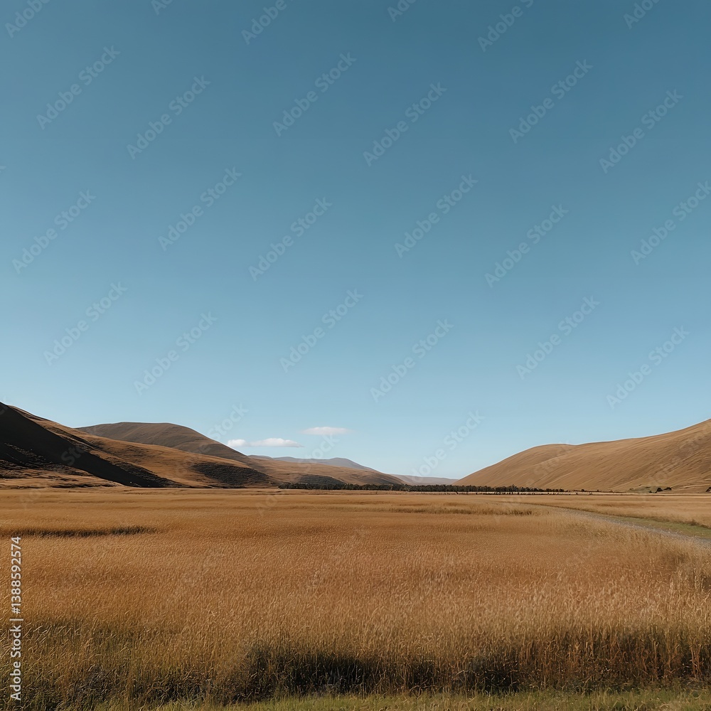 Serene Golden Wheat Field Landscape Under Clear Blue Sky Serene Golden Wheat Field Landscape Under Clear Blue Sky
