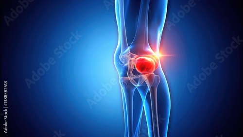 Anatomical Illustration of Hip Joint Pain and Inflammation Showing Skeletal Structure with Red Highlight Indicating Affected Area