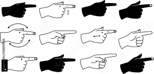 set of Hand gesture of finger pointing in left and right positions. Vector illustration in outline style.

