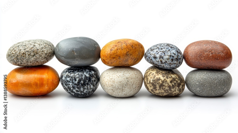 Stacked, textured stones; colored pebbles balanced Stacked, textured stones; colored pebbles balanced