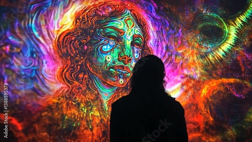 Vibrant Abstract Portrait with Colorful Swirls and Mystical Elements