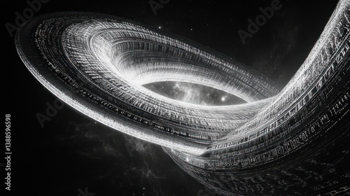 Fototapeta Naklejka Na Ścianę i Meble -  A futuristic orbital space station structure rotating in deep dark space