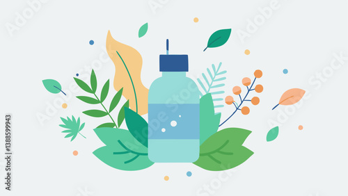 Nature Elements Incorporate leaves and flowers around the mist bottle symbolizing natural ingredients that enhance hydration.