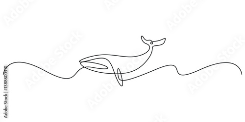 Continuous single drawn one line drawing of whale. Vector illustration