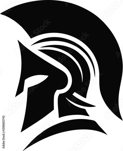 black vector silhouette of a Spartan helmet with a minimalist and bold design