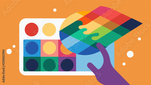 Palette of Possibilities An overflowing digital palette of colors and textures with a stylized hand reaching in to select hues symbolizing the artists choices in AI art creation.