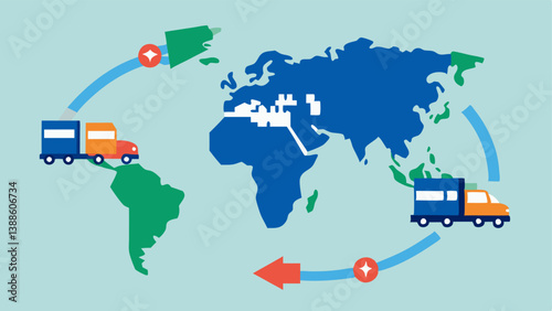 Global Supply Chain A simplified map showing a complex supply chain with arrows connecting various production stages emphasizing the exploitation and global nature of fast fashion