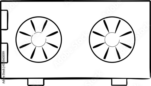 Illustration of a simple mechanical device with two fans.