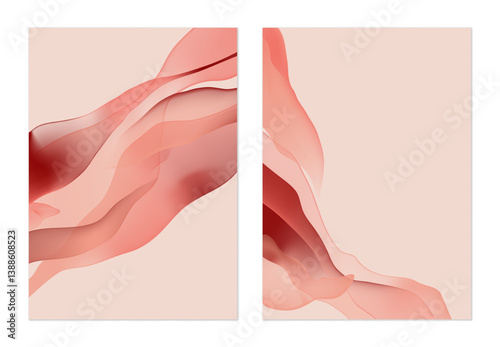 Minimalist abstract background, flowing forms with a translucent watercolor e...