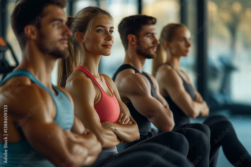 Group of young athletes focused during gym workout session